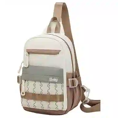 巴布豆 休闲时尚拉链开合 牛津布 胸包 常规 男女同款情侣款 米白棕/米白红/纯黑色