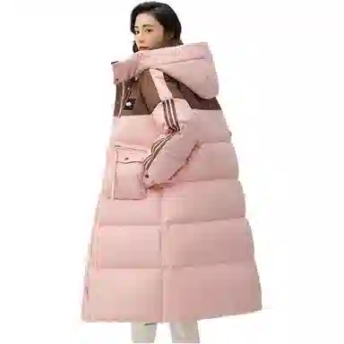 鸭鸭 连帽撞色拼接加厚保暖时尚韩版甜美风森系通勤羽绒服 女款