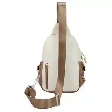 巴布豆 休闲时尚拉链开合 牛津布 胸包 常规 男女同款情侣款 米白棕/米白红/纯黑色