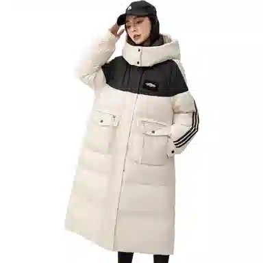 鸭鸭 连帽撞色拼接加厚保暖时尚韩版甜美风森系通勤羽绒服 女款