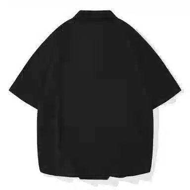 三体 问题印章系列 简约基础宽松纯色休闲字母印花翻领开衫美式复古高街潮牌时尚百搭舒适透气薄款多巴胺短袖衬衫 男女同款