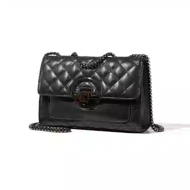 红蜻蜓 经典复古潮流时尚小众简约高级感通勤百搭菱格大容量 牛皮真皮 链条小方包斜挎单肩包 常规 女款 黑色/白色