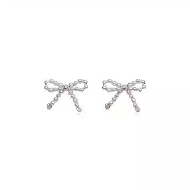 韵系 甜美风蝴蝶结串珠小众设计感 铜镀金 耳钉 女款