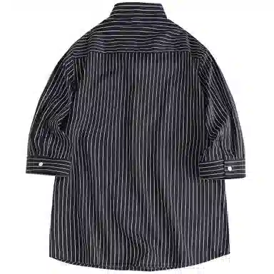 稻草人 日系简约条纹宽松休闲透气短袖衬衫 男女同款
