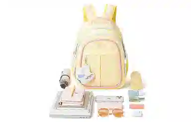 音魅 大容量日韩学生上课通勤 织物 双肩包 女款 白色/黄色 大号