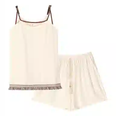 歌倩雅 薄款简约无袖上衣休闲凉感短裤睡衣套装 女款 米色