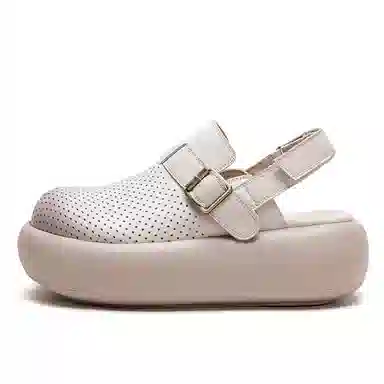 杰骤 头层牛皮 镂空透气 厚底增高 休闲单鞋 女款