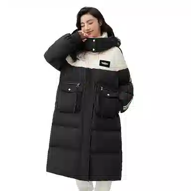 鸭鸭 连帽撞色拼接加厚保暖时尚韩版甜美风森系通勤羽绒服 女款