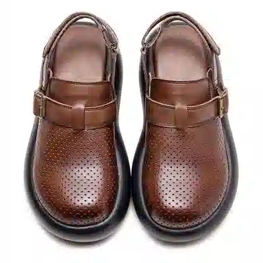 杰骤 头层牛皮 镂空透气 厚底增高 休闲单鞋 女款