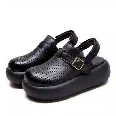 杰骤 头层牛皮 镂空透气 厚底增高 休闲单鞋 女款