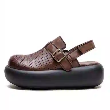 杰骤 头层牛皮 镂空透气 厚底增高 休闲单鞋 女款