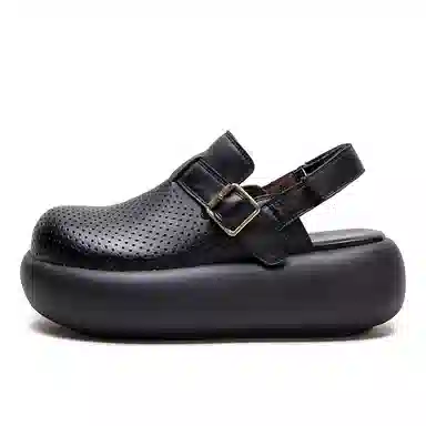 杰骤 头层牛皮 镂空透气 厚底增高 休闲单鞋 女款