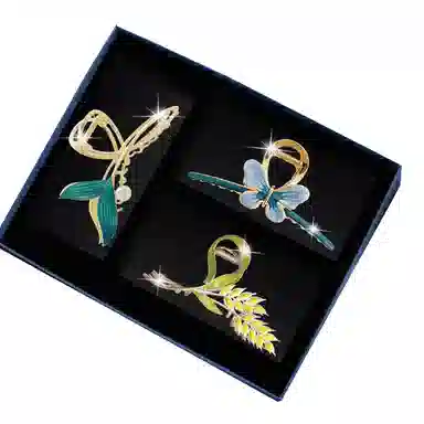 妖娆猫 麦穗鱼尾蝴蝶发夹女网红小清新后脑勺头饰套装礼盒高级感发饰创意礼品 抓夹 女款