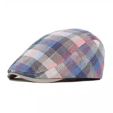 山一丸 格子前进帽英伦户外遮阳 棉麻 贝雷帽 男款