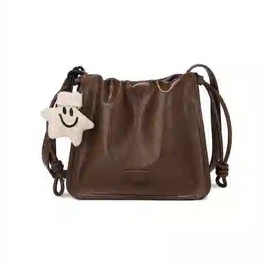 稻草人 设计感褶皱手抓纹 聚氨酯革 单肩包斜挎包 常规 女款 静谧黑/焦糖棕