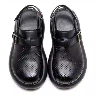 杰骤 头层牛皮 镂空透气 厚底增高 休闲单鞋 女款