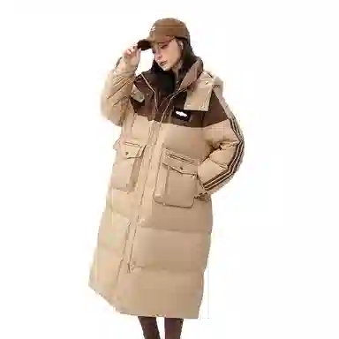 鸭鸭 连帽撞色拼接加厚保暖时尚韩版甜美风森系通勤羽绒服 女款