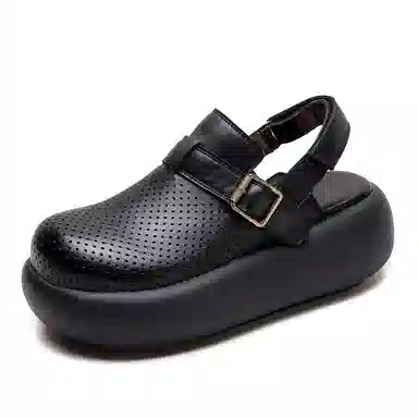 杰骤 头层牛皮 镂空透气 厚底增高 休闲单鞋 女款