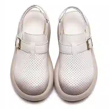 杰骤 头层牛皮 镂空透气 厚底增高 休闲单鞋 女款