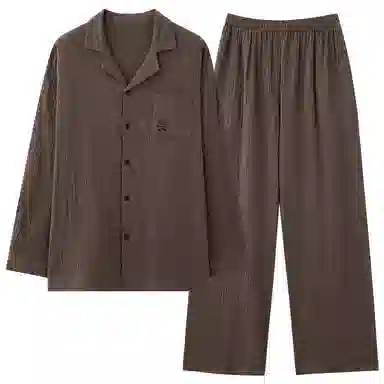 鸭鸭 亲肤休闲长袖舒适简约长裤睡衣套装 男款 深棕色