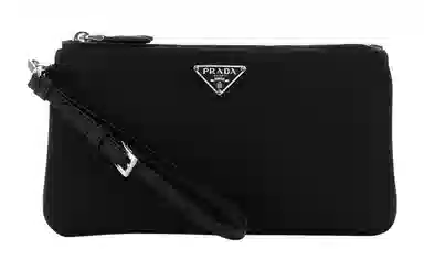 Prada Triangle Logo Nylon Clutch Black