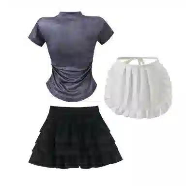 花山家的猫 新中式国风泼墨衬衫蛋糕裙套装制服 女款
