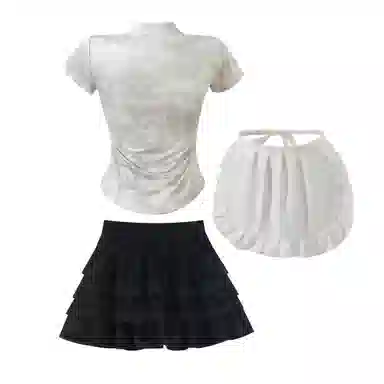 花山家的猫 新中式国风泼墨衬衫蛋糕裙套装制服 女款