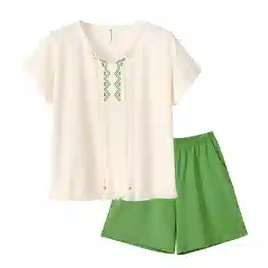 歌倩雅 休闲舒适短袖亲肤简约短裤睡衣套装 女款 图色