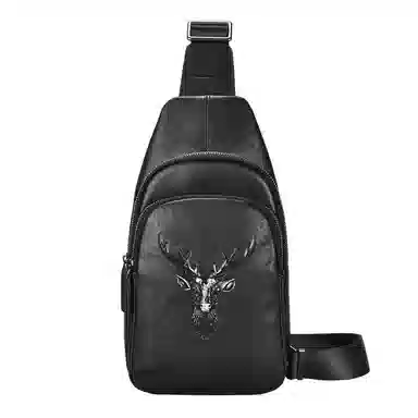 老人头 美式复古腰包 潮牌男士鹿头单肩斜挎包休闲 胸包 常规 男款 黑色