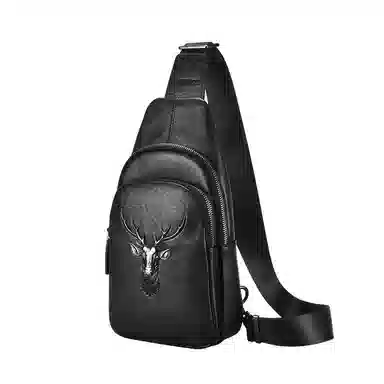 老人头 美式复古腰包 潮牌男士鹿头单肩斜挎包休闲 胸包 常规 男款 黑色