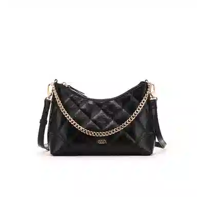 红蜻蜓 时尚菱格链条包小众设计简约百搭 聚氨酯拼合成革 单肩斜挎包 常规 女款 黑色/白色