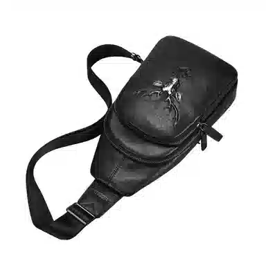 老人头 美式复古腰包 潮牌男士鹿头单肩斜挎包休闲 胸包 常规 男款 黑色