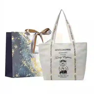 伊曼家 休闲大容量时尚外出 布 托特包单肩包 女款 白配黑/黑配白 /米白色/黑色