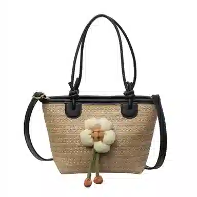 伊曼家 编织包包海边百搭沙滩包水桶包 草编 单肩包 女款 黑色/棕色