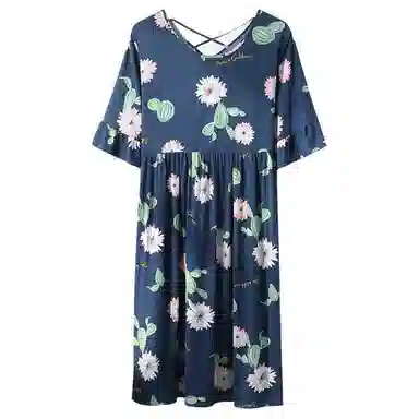 雅鹿 透气宽松印花短袖睡裙 女款