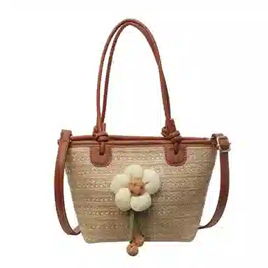 伊曼家 编织包包海边百搭沙滩包水桶包 草编 单肩包 女款 黑色/棕色