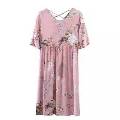 雅鹿 透气宽松印花短袖睡裙 女款