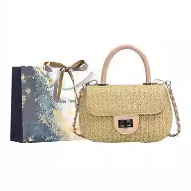 伊曼家 时尚编织小香风斜挎包 草编 单肩包 女款 米色/卡其色