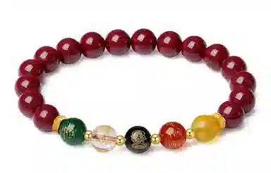 福茹记 五路财神新中式国潮五行串珠手链国风多彩转运珠本命年平安纳福招财进宝小众相思豆念珠 再造辰砂朱砂 手串 女款 礼物礼盒