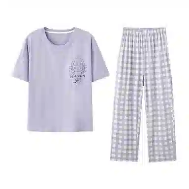 欧迪芬 莫代尔凉感带胸垫透气套头短袖纯色休闲长裤可外穿睡衣套装 女款