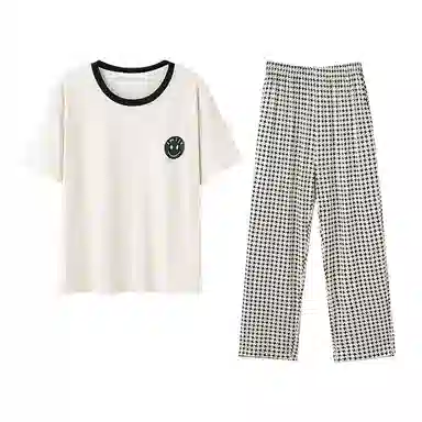 欧迪芬 莫代尔凉感带胸垫透气套头短袖纯色休闲长裤可外穿睡衣套装 女款