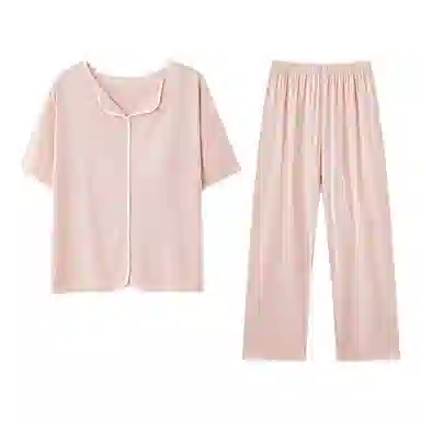 欧迪芬 莫代尔凉感带胸垫透气套头短袖纯色休闲长裤可外穿睡衣套装 女款
