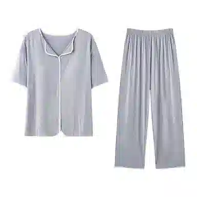欧迪芬 莫代尔凉感带胸垫透气套头短袖纯色休闲长裤可外穿睡衣套装 女款