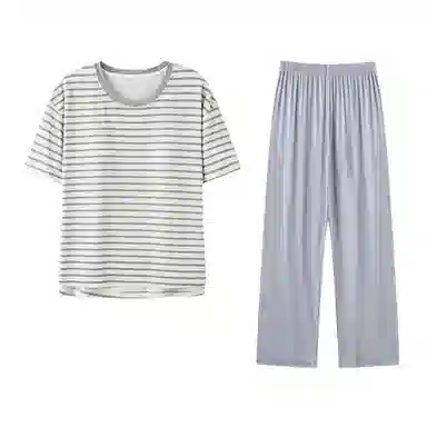 欧迪芬 莫代尔凉感带胸垫透气套头短袖纯色休闲长裤可外穿睡衣套装 女款