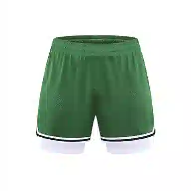 美式风格网眼带内衬假两件速干透气运动训练拼接撞色多场景适用短裤篮球裤 男款