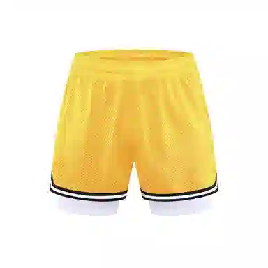 美式风格网眼带内衬假两件速干透气运动训练拼接撞色多场景适用短裤篮球裤 男款