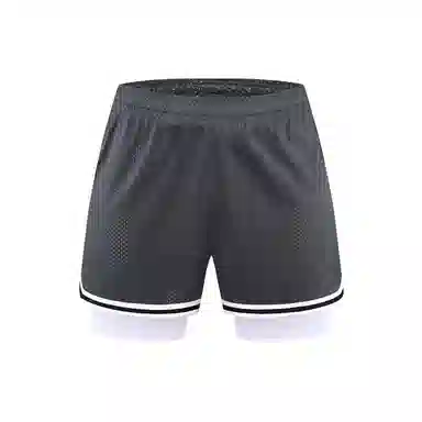 美式风格网眼带内衬假两件速干透气运动训练拼接撞色多场景适用短裤篮球裤 男款