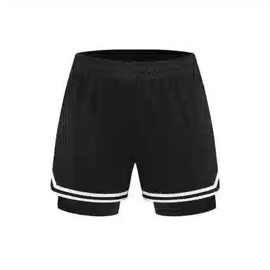 美式风格网眼带内衬假两件速干透气运动训练拼接撞色多场景适用短裤篮球裤 男款