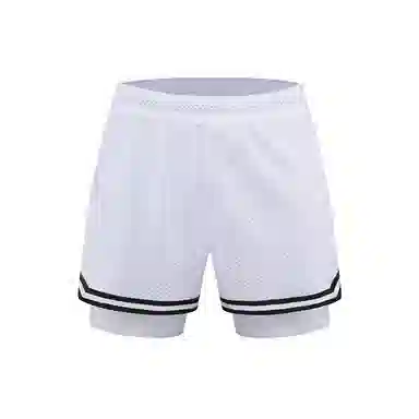 美式风格网眼带内衬假两件速干透气运动训练拼接撞色多场景适用短裤篮球裤 男款