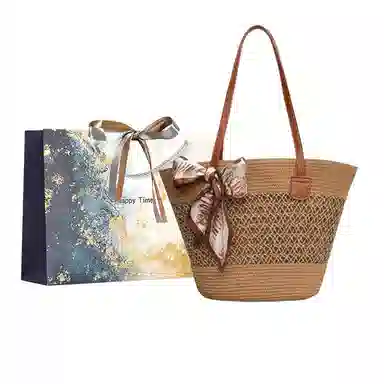 伊曼家 草编包包女大容量编织菜篮子包度假沙滩包法式通勤托特包 织物 单肩包 常规 女款 米色/卡其色